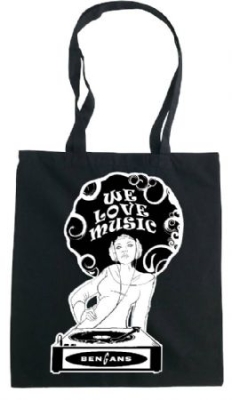 Bengans Tøypose - We Love Music - Afro (Svart) i gruppen Bengans Official Merch hos Bengans Skivbutik AB (3739552)