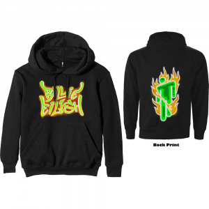 Billie Eilish - Unisex Pullover Hoodie Black - Airbrush Flames Blohsh (Back Print) i gruppen Merch T-shirts / T-shirt Kampanje hos Bengans Skivbutik AB (3833951r)