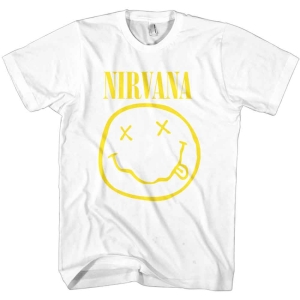 Nirvana - Yellow Happy Face White T-Shirt i gruppen MERCHANDISE / T-shirt / Pop-Rock hos Bengans Skivbutik AB (3834121r)