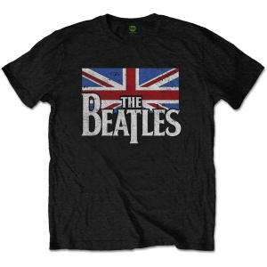 The Beatles - Drop T Logo & Vintage Flag Uni Bl i gruppen MERCH / T-Shirt / Rockoff_Nya April24 hos Bengans Skivbutik AB (3924020r)