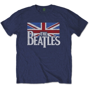 The Beatles - Drop T Logo & Vintage Flag Uni Navy i gruppen MERCH / T-Shirt / Rockoff_Nya April24 hos Bengans Skivbutik AB (5528359r)