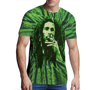 Bob Marley - Smoke Uni Green Dip-Dye i gruppen MERCHANDISE / T-shirt / Reggae hos Bengans Skivbutik AB (5529834r)