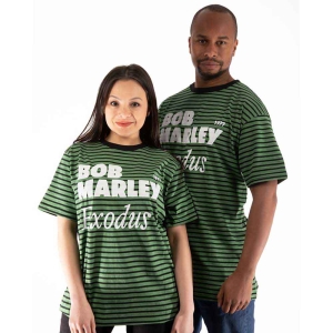 Bob Marley - Exodus Striped Uni Green/Bl i gruppen MERCHANDISE / T-shirt / Reggae hos Bengans Skivbutik AB (5529848r)