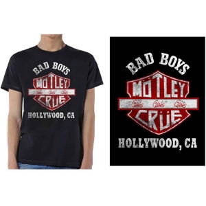 Motley Crue - Bad Boys Shield Uni Bl i gruppen MERCH / T-Shirt / Rockoff_Nya April24 hos Bengans Skivbutik AB (5534687r)