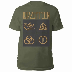 Led Zeppelin - Gold Symbols In Black Square Uni Green i gruppen MERCH / T-Shirt / Rockoff_Nya April24 hos Bengans Skivbutik AB (5535315r)