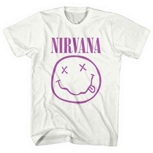 Nirvana - Purple Smiley Uni Wht i gruppen MERCH / T-Shirt / Rockoff_Nya April24 hos Bengans Skivbutik AB (5535351r)