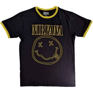 Nirvana - Outline Smiley Ringer Uni Bl i gruppen MERCH / T-Shirt / Rockoff_Nya April24 hos Bengans Skivbutik AB (5535362r)