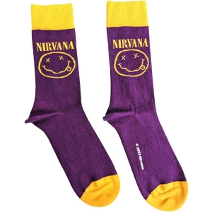 Nirvana - Yellow Smiley Uni Purp Socks (Eu 40-45) i gruppen MERCHANDISE / Merch / Metal hos Bengans Skivbutik AB (5536153)