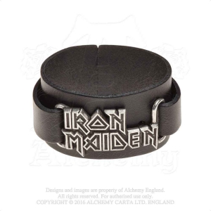 Iron Maiden - Logo Leather Wriststrap i gruppen MERCHANDISE / Merch / Metal hos Bengans Skivbutik AB (5536880)