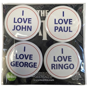 The Beatles - I Love 4 Pack Large Button Badge Pack i gruppen MERCHANDISE hos Bengans Skivbutik AB (5537485)