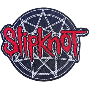 Slipknot - Red Logo Over Nonagram Woven Patch i gruppen MERCHANDISE hos Bengans Skivbutik AB (5538443)