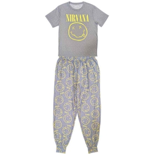 Nirvana - Yellow Smiley Uni Grey Pyjamas: i gruppen MERCHANDISE / Merch / Metal hos Bengans Skivbutik AB (5540911r)