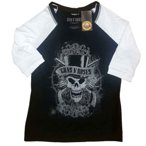 Guns N Roses - Faded Skull Lady Bl/Wht Raglan:1Xs i gruppen MERCHANDISE / T-shirt / Metal hos Bengans Skivbutik AB (5542213r)