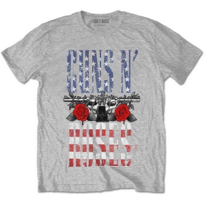 Guns N Roses - Us Flag In Logo Uni Grey    S i gruppen MERCHANDISE / T-shirt / Metal hos Bengans Skivbutik AB (5542246r)