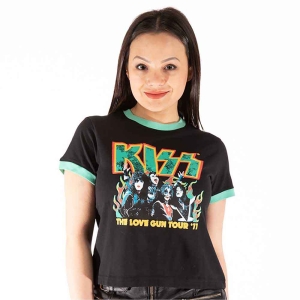 Kiss - St Paddy's Ringer Lady Bl Crop Top: i gruppen MERCHANDISE / T-shirt / Metal hos Bengans Skivbutik AB (5543165r)