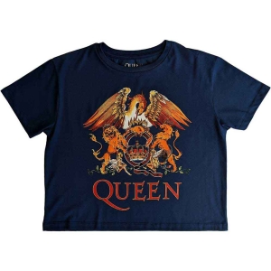 Queen - Classic Crest Lady Denim Crop Top: i gruppen MERCHANDISE / T-shirt / Pop-Rock hos Bengans Skivbutik AB (5543175r)