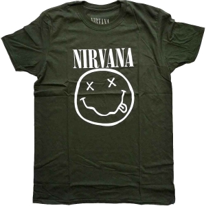 Nirvana - White Happy Face Uni Green i gruppen MERCHANDISE / T-shirt / Pop-Rock hos Bengans Skivbutik AB (5546459r)