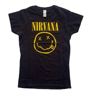 Nirvana - Yellow Happy Face Lady Bl i gruppen MERCHANDISE / T-shirt / Pop-Rock hos Bengans Skivbutik AB (5546460r)