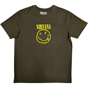 Nirvana - Yellow Happy Face Uni Green i gruppen MERCHANDISE / T-shirt / Pop-Rock hos Bengans Skivbutik AB (5546463r)