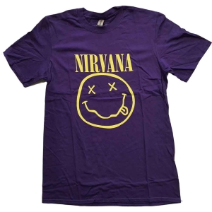 Nirvana - Yellow Happy Face Uni Purp i gruppen MERCHANDISE / T-shirt / Pop-Rock hos Bengans Skivbutik AB (5546466r)