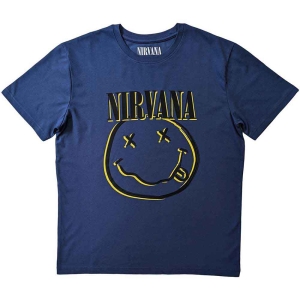 Nirvana - Inverse Happy Face Uni Blue i gruppen MERCHANDISE / T-shirt / Pop-Rock hos Bengans Skivbutik AB (5546476r)