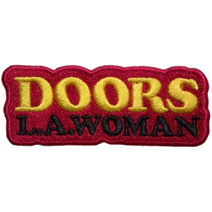 The Doors - La Woman Text Logo Red Woven Patch i gruppen MERCHANDISE / Merch / Pop-Rock hos Bengans Skivbutik AB (5581813)