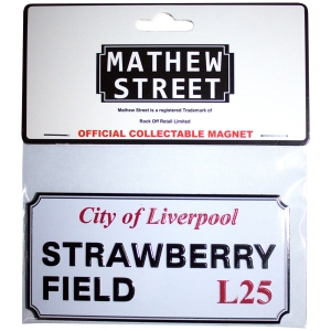 Rock Off - Strawberry Field Liverpool Sign Embossed Magnet i gruppen MERCHANDISE / Merch / Pop-Rock hos Bengans Skivbutik AB (5583947)