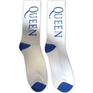 Queen - Blue Logo Uni Wht Socks (Size 40-44) i gruppen MERCHANDISE / Merch / Pop-Rock hos Bengans Skivbutik AB (5586298)