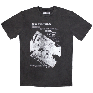 Sex Pistols - Manchester Flyer Stone Wash Uni Char T-Shirt i gruppen MERCHANDISE / T-shirt / Punk hos Bengans Skivbutik AB (5586787r)