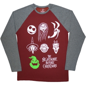 The Nightmare Before Christmas - Stacked Faces Uni Maroon/Grey Longsleeve i gruppen MERCHANDISE / T-shirt / Film-Musikkkal hos Bengans Skivbutik AB (5586800r)