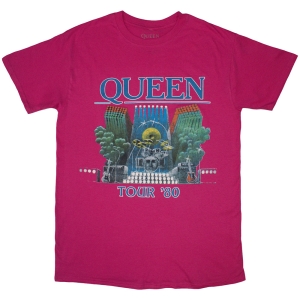 Queen - Queen Tour 80 Uni Pink T-Shirt i gruppen MERCHANDISE / T-shirt / Pop-Rock hos Bengans Skivbutik AB (5587298r)