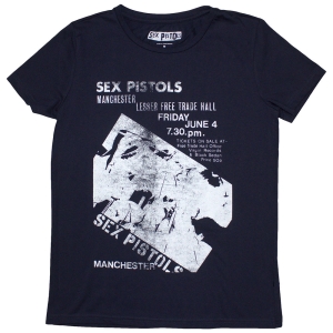 Sex Pistols - Manchester Flyer Lady Navy T-Shirt i gruppen MERCHANDISE / T-shirt / Punk hos Bengans Skivbutik AB (5587304r)