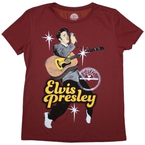 Elvis Presley - Sun Records Elvis Mic Lady Red T-Shirt i gruppen MERCHANDISE / T-shirt / Pop-Rock hos Bengans Skivbutik AB (5587305r)